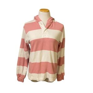 Charles River Apparel Pink and White Striped Polo Hoodie